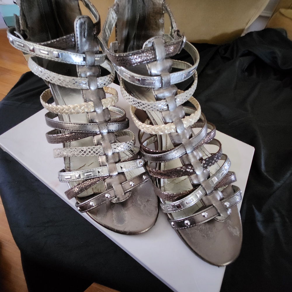 Style & Co. Silver and Brown Strappy Heels